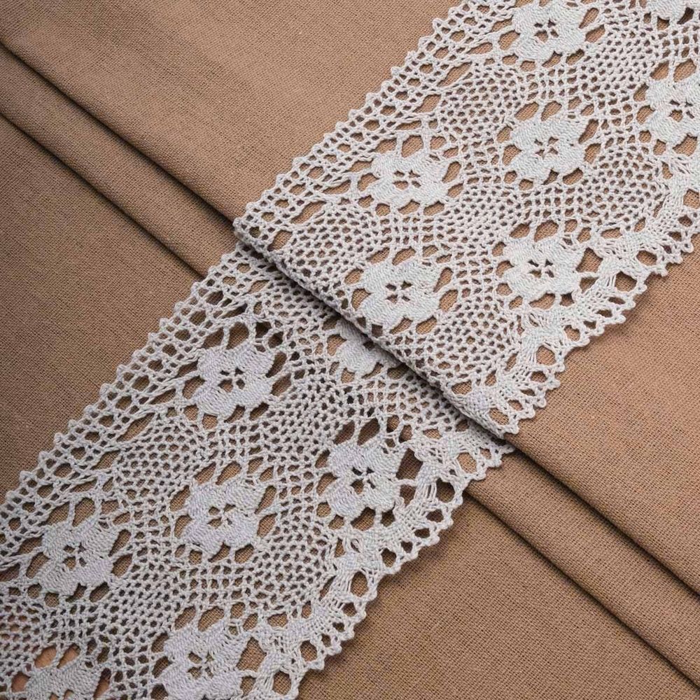 Кружево вязаное (тесьма) широкое 125 мм / 25 метров, хлопок, рис. 125.01.038, лен, С3749Г17