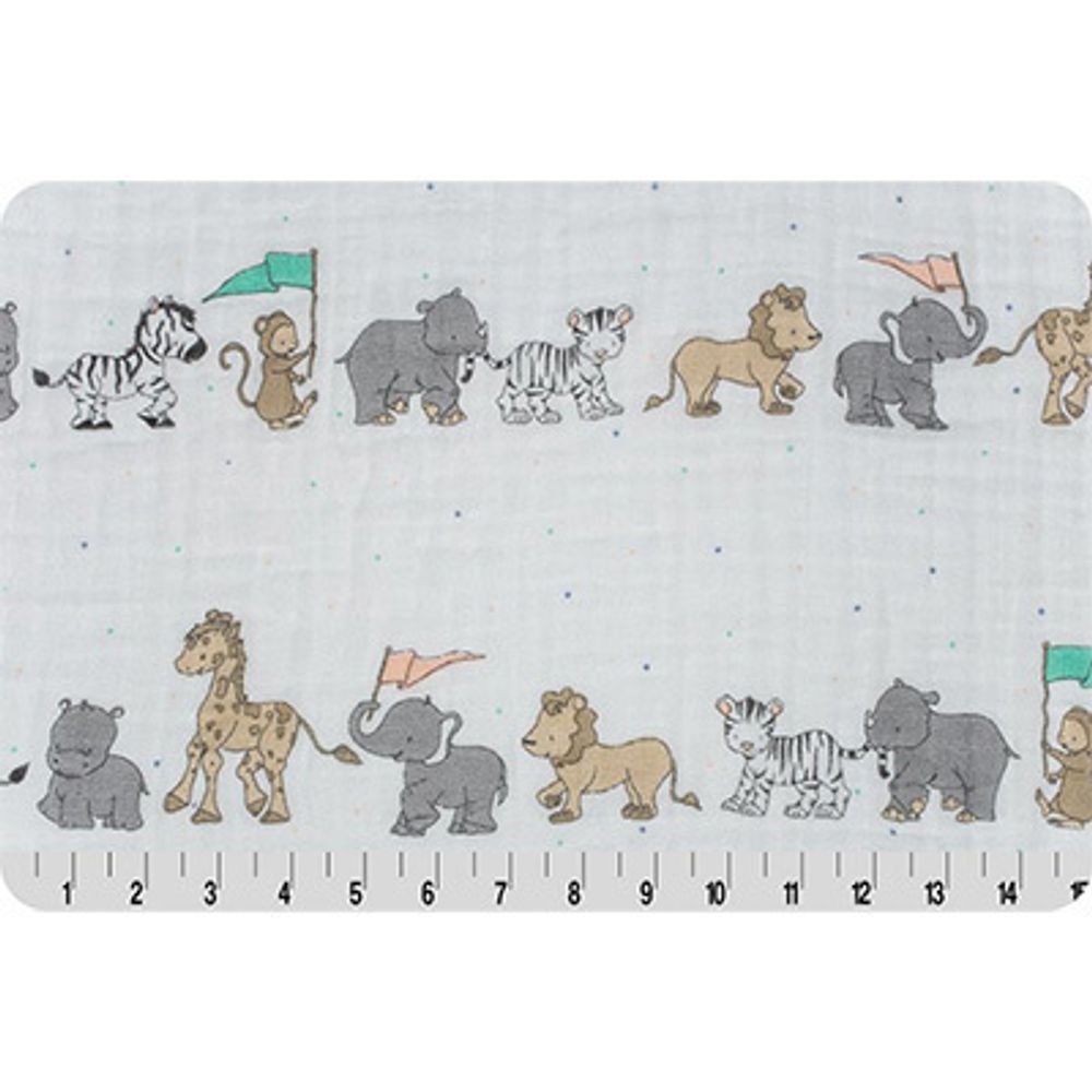 Ткань для пэчворка Peppy SMD Embrace (марлевка), отрез 100х125 см, 110 г/м², animal parade opal, Shannon Fabrics