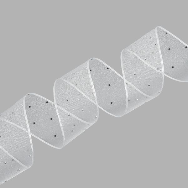 Лента декоративная со стразами 40 мм, / 9.14 метра, белый