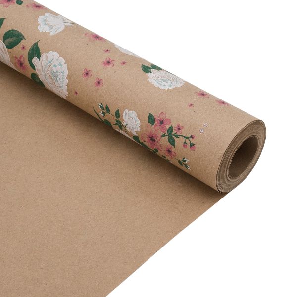 Крафт-бумага Пионы 72 см / 10±5% метров, 60 г, белый на коричневом фоне