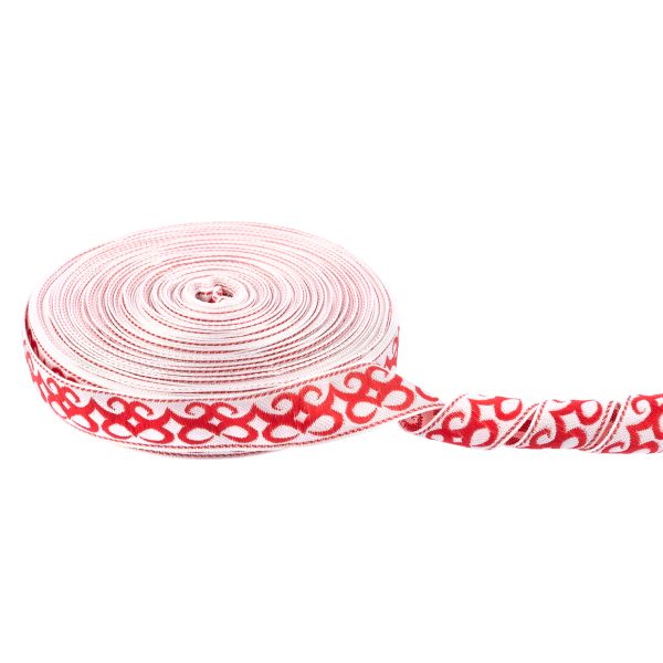 Лента (тесьма) жаккардовая 24.0 мм / 25 метров, Орнамент для северных народов, рис 9787 белый/красный (№1), Gamma С3772