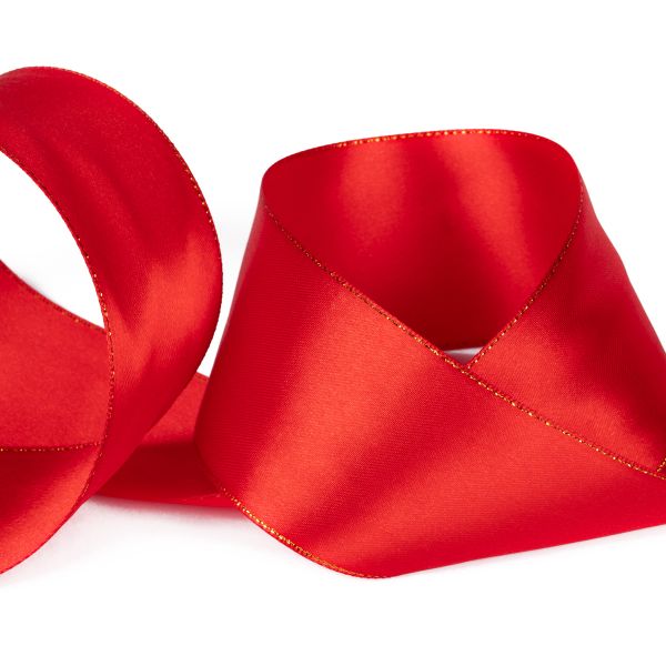 Лента атласная 2-сторонняя с метанитью 50.0 мм / 33±2 метра, №026 красный/золото, Gamma AL-50M