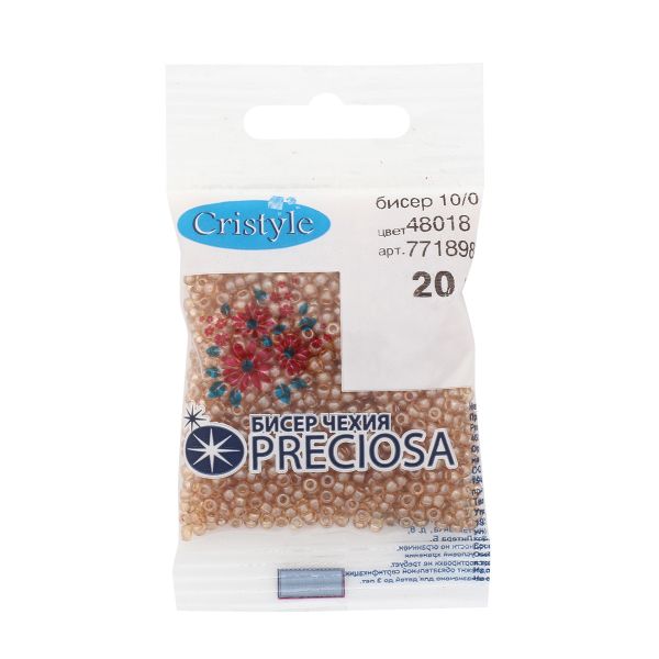 Бисер Preciosa прозрачный с цв. покрытием 10/0 (2.3 мм), круг.отв, 100 г (5х20 г)