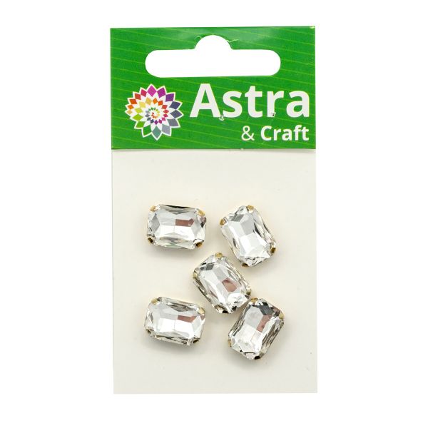 Хрустальные стразы в цапах прямоугольные (золото) белый 10х14мм, 5 штук Astra&Craft, ПЦ001НН1014