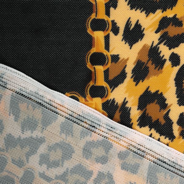 Сетка бельевая эластичная 120 г/м², шир.150 см / 1 метр, принт леопард, T-0896, цв.1 черный+оранжевый /T-0896.1/1/