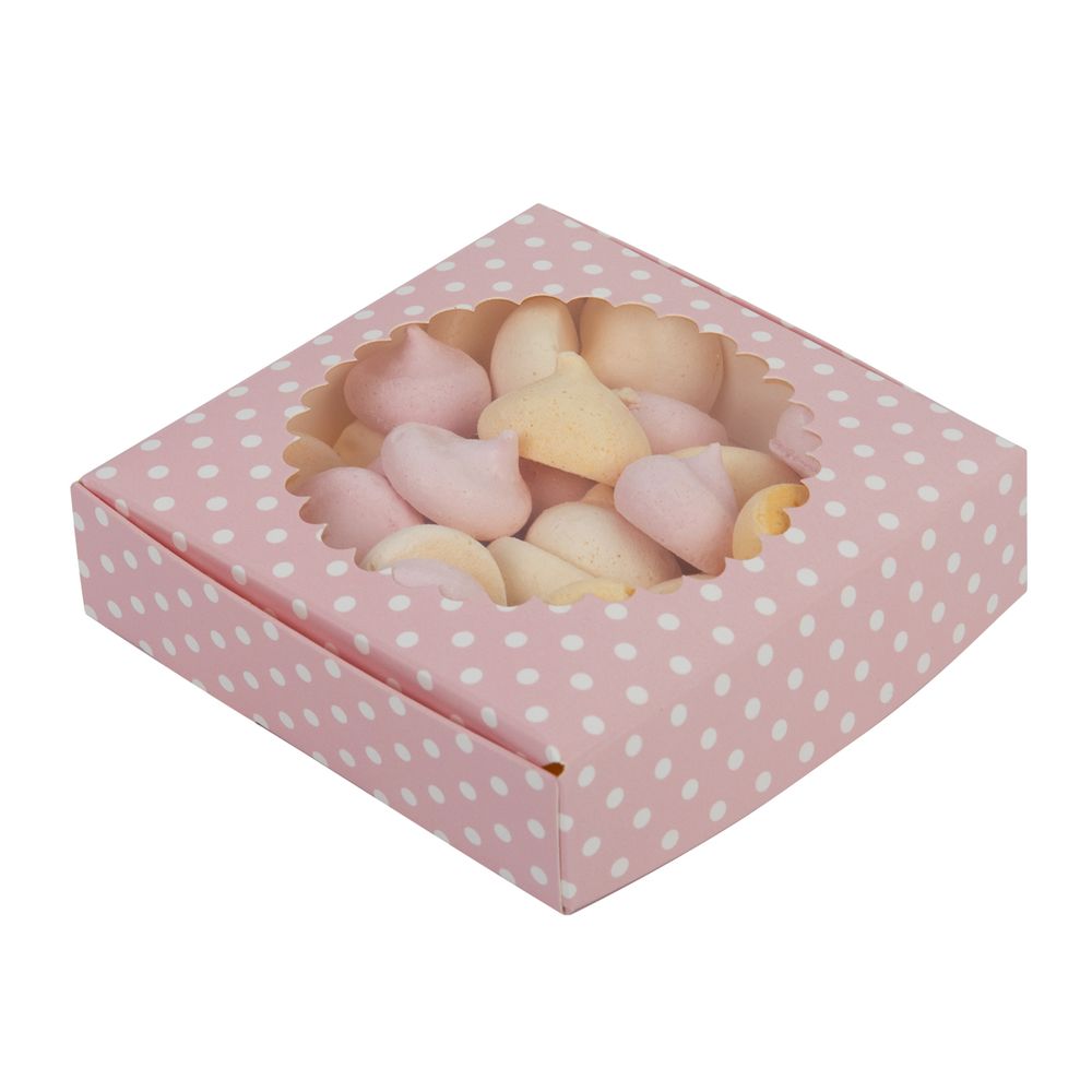 Коробка с окном для печенья 11.5х11.5х3 см, №1 Горошек розовый, S-Chief CBC-015
