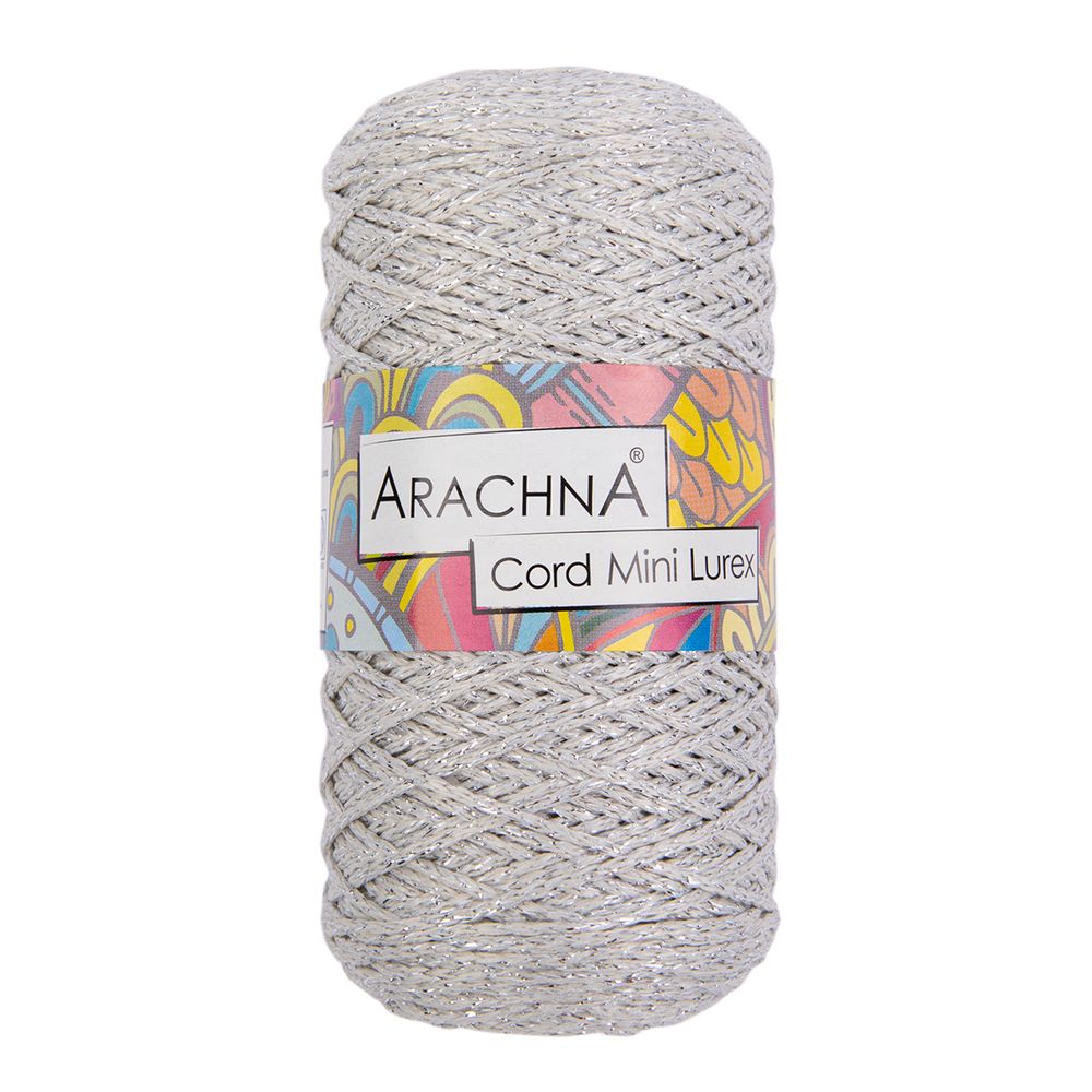 Пряжа Arachna Cord Mini Lurex / уп.3 мот. по 75г, 200 м, 02 суровый-серебро