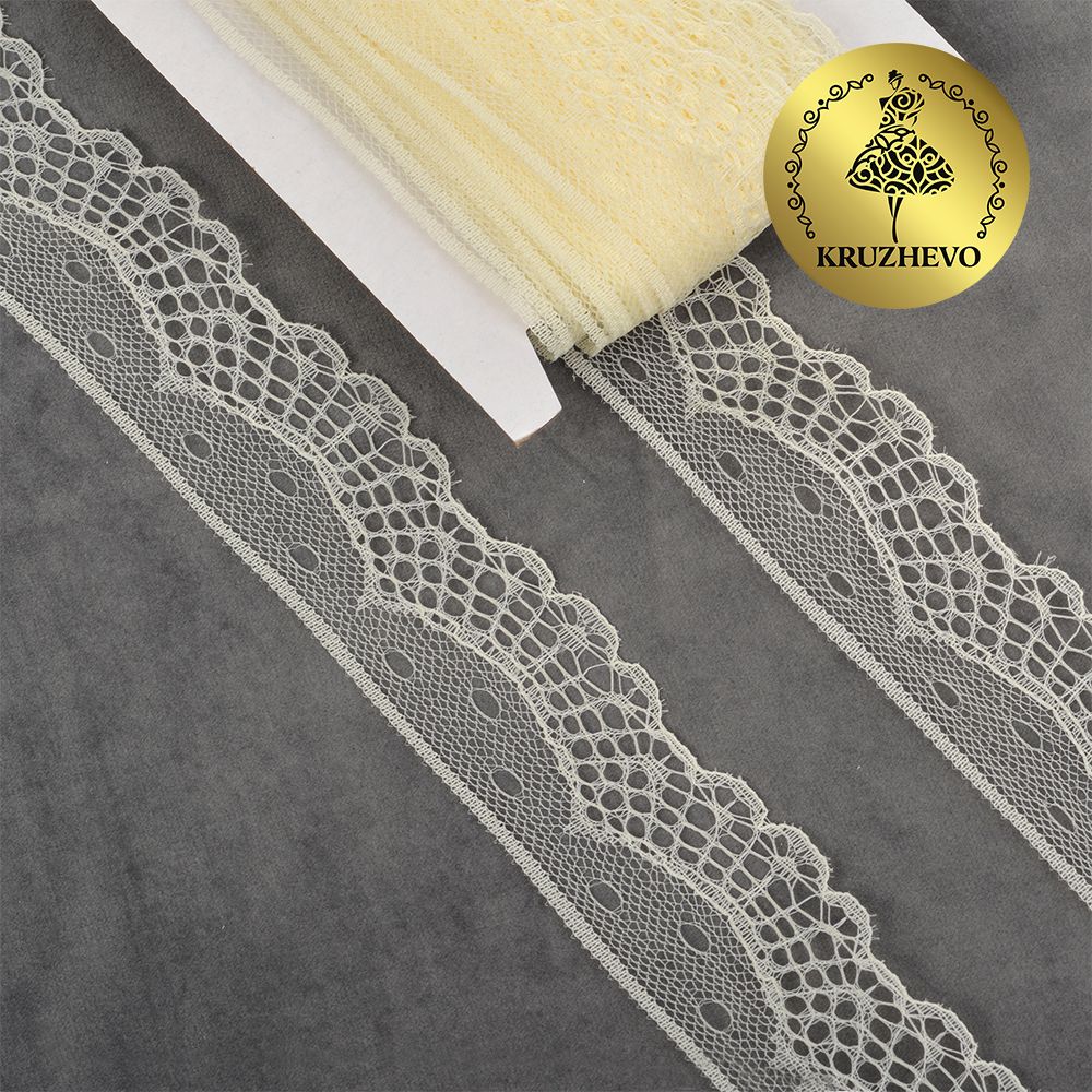 Кружево отделочное в стиле "трикотаж" 30 мм, цв.02 молочный, уп. 27,4 м