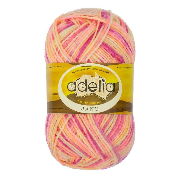 Пряжа Adelia Jane / уп.10 мот. по 50г, 227м, 21 сиреневый-св.желтый-розовый-св.оранжевый