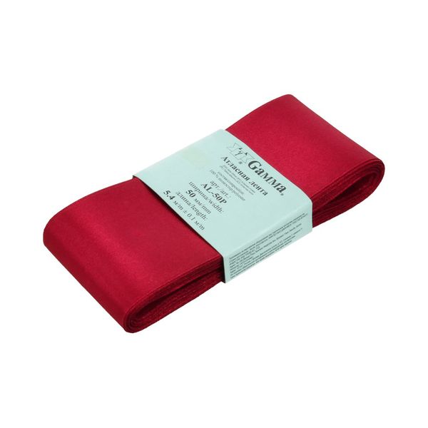 Лента атласная 1-сторонняя 50.0 мм / 5 шт по 5.4 метра, №033 вишневый, Gamma AL-50P