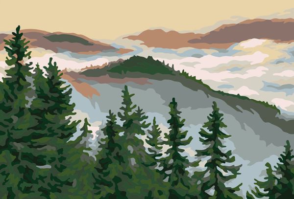 Картина по номерам Фрея, Туманные холмы, 30х20 см