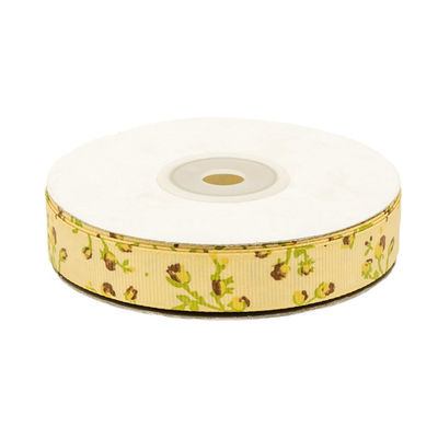 Лента репсовая (в рубчик) Розочки 1,5см*22.86 м (бежевый)