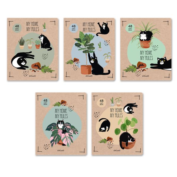 Тетрадь ученическая общая, выборочный лак, A5+ 48 л. на скобе 65 г/м², белизна 100%, 10 шт, клетка в термоусадочной пленке, 000747 Правило кота, Светоч 48ТЕТк-003