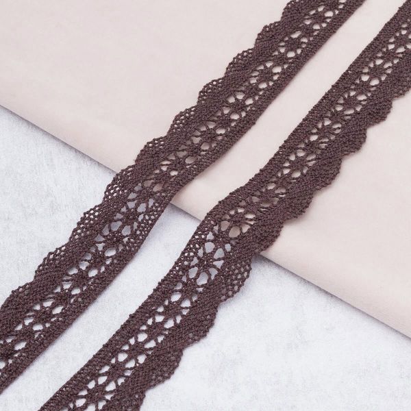 Кружево вязаное (тесьма) 27 мм / 10 метров, хлопок, F302 коричневый
