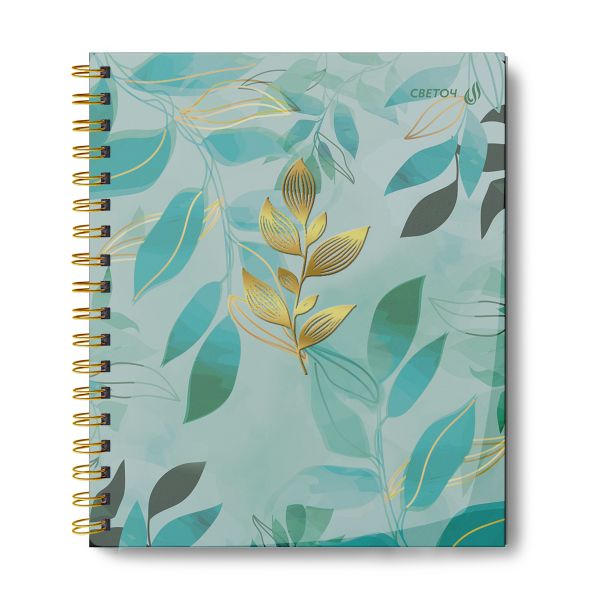 Тетрадь общая с пластик. обложкой с тисн. золотой фольгой, цвет. запечат. титульн.лист, 400 мкм, A5 96 л. на гребне 65 г/м², белизна 100% 4 шт клетка, 01535 Зелёные мечты, Светоч ТЕТ96-003