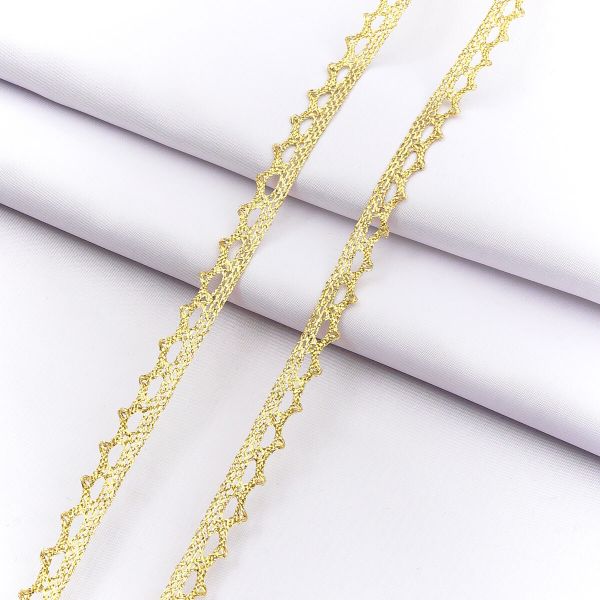 Кружево вязаное (тесьма) 10 мм / 18.2 метра, х/б, золото, А7428