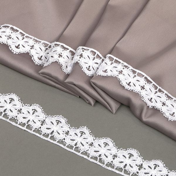 Кружево гипюр (плетёное) 30 мм, диз. 128, цв.1 белый, уп. 9 м, Kruzhevo