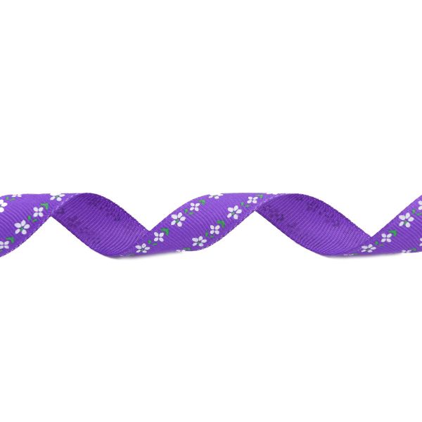 Лента репсовая (в рубчик) Цветочный орнамент 1,5см*22.86 м (фиолетовый)