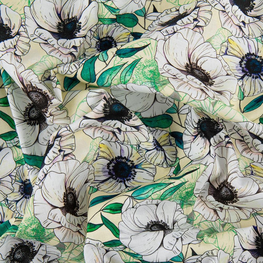 Ткань для пэчворка Peppy Цветущие анемоны 50х55 см, 140±5 г/м², ЦА-03 бл. желтый