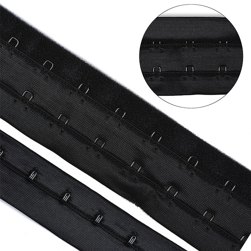 Застежки для бюстгальтера текстильные на мягкой ленте (2 ряда) 40 мм / 45.7 метра, шаг 15 мм, 01 черный