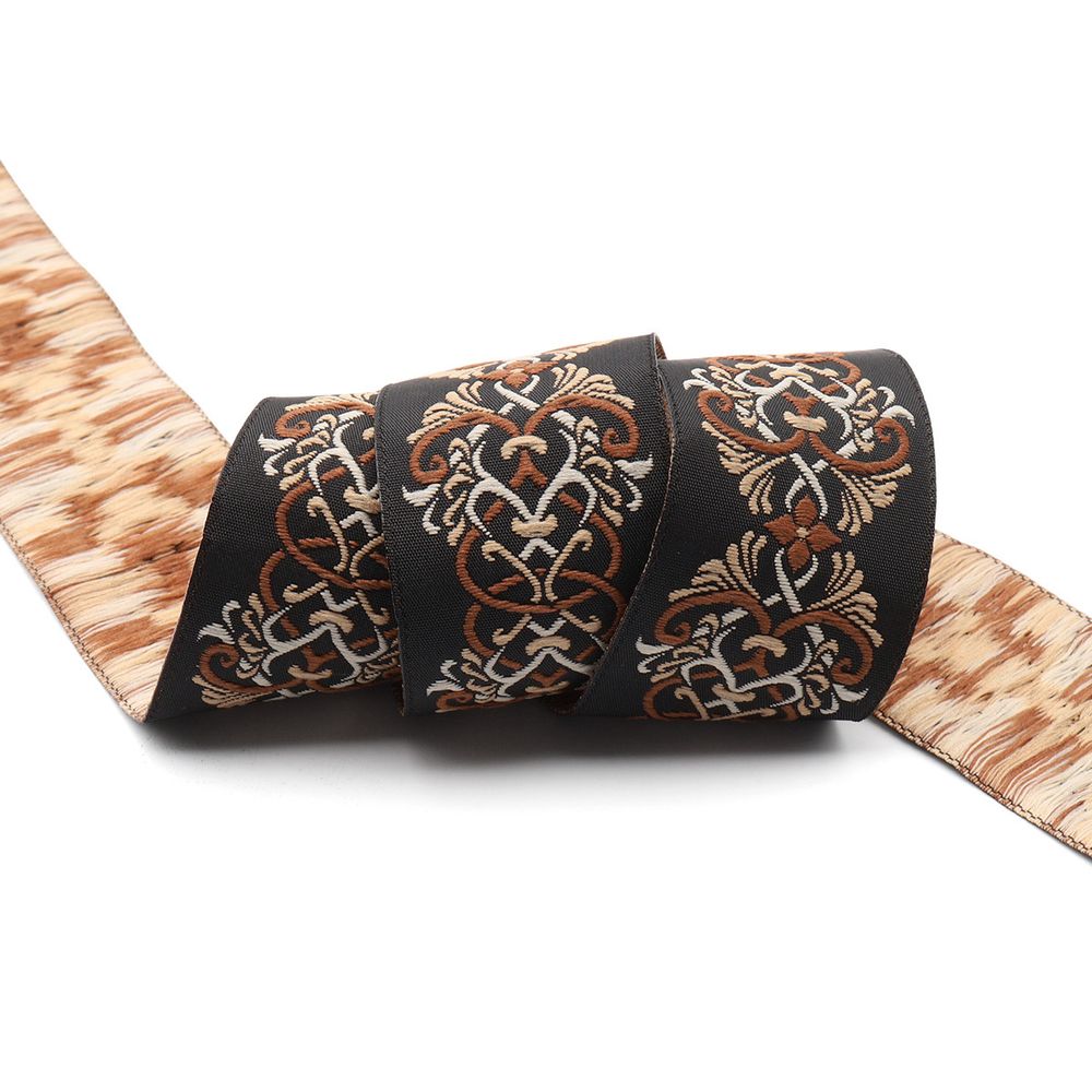 Лента (тесьма) жаккардовая 35.0 мм / 10±0.5 метров, Дамаск 35976 V2 черный/бежевый