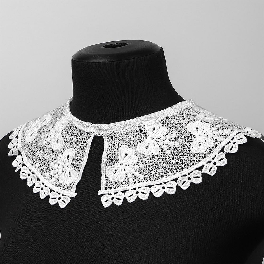 Пришивной кружевной воротник 30х35 см, матовая нить, TBY.13/189, белый, 10 шт