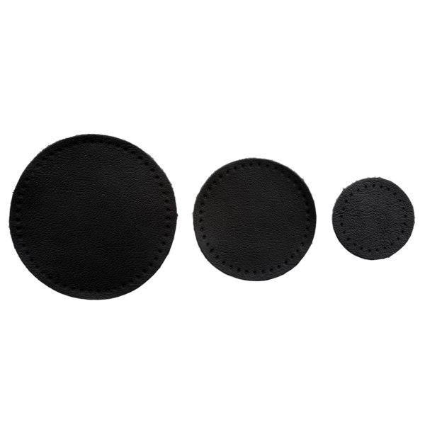 Набор заплаток пришивных из кожи, круг ⌀4см, 6см и 8см, с перфорацией, 3 шт, 100% кожа (01 черный), 9401