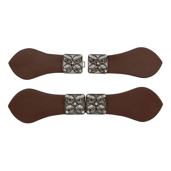 Фурнитура застежка для кардигана кожаная №8 коричневая 22,5см (черный никель), 2 шт