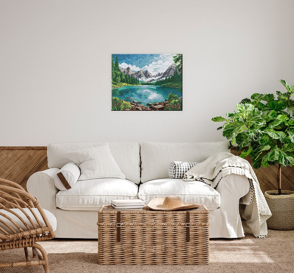 Алмазная (кристальная) мозаика Фрея ALPD-240, на подрамнике Озеро в горах, 50х40 см