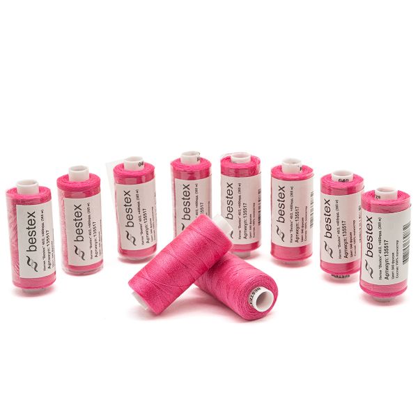 Нитки швейные бытовые Bestex 40/2, 365 м (400 ярд) / 10 кат., 040 фуксия