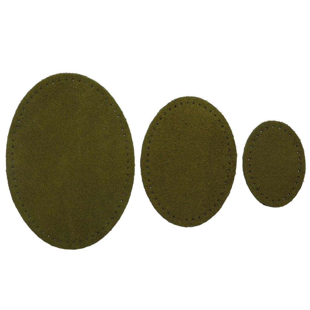 Набор заплаток пришивных из замши, овал 4х5,5см, 6х8,2см, 8х10,9см, с перфорацией, 3 шт (33 хаки), 59404