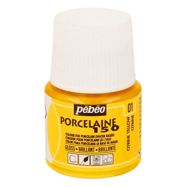 Краска по фарфору и керамике (под обжиг) глянцевая Porcelaine 150 45 мл, 024-001 лимонный, Pebeo