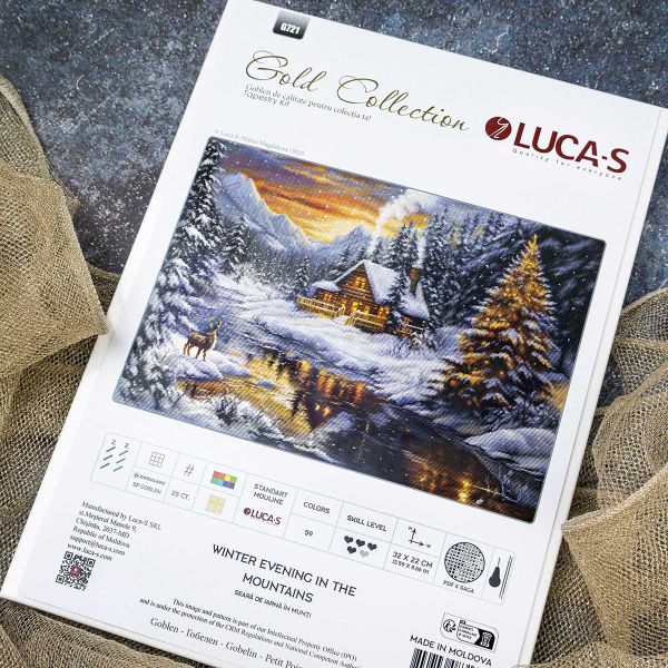 Набор для вышивания нитками Luca-S G721, гобелен Зимний вечер в горах 32х22см