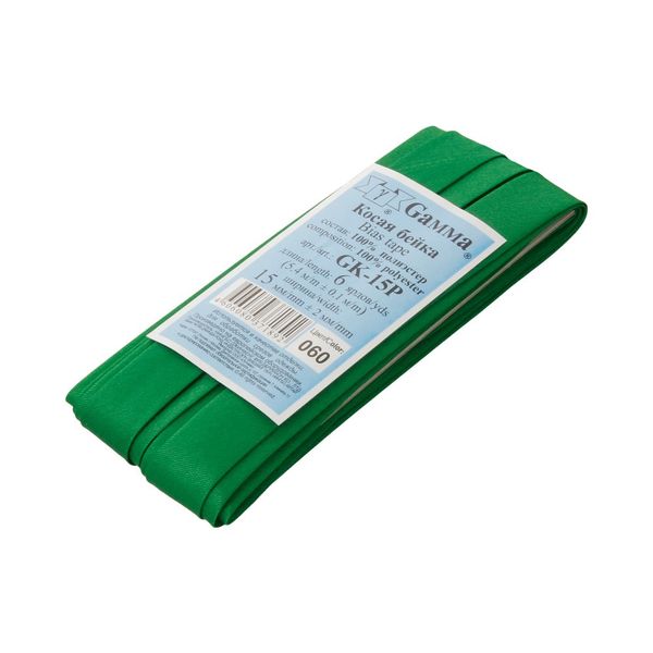 Косая бейка атласная 15 мм / 5 шт по 5.4 метра, №060 зеленый, Gamma GK-15P