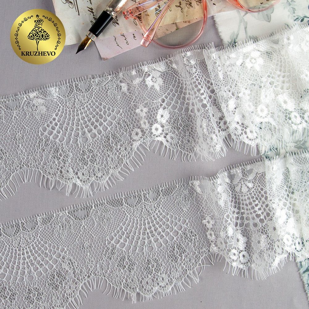 Кружево шантильи (реснички) 95 мм, диз. 225, цв.1 белый уп. 15 м, по 3 м, Kruzhevo