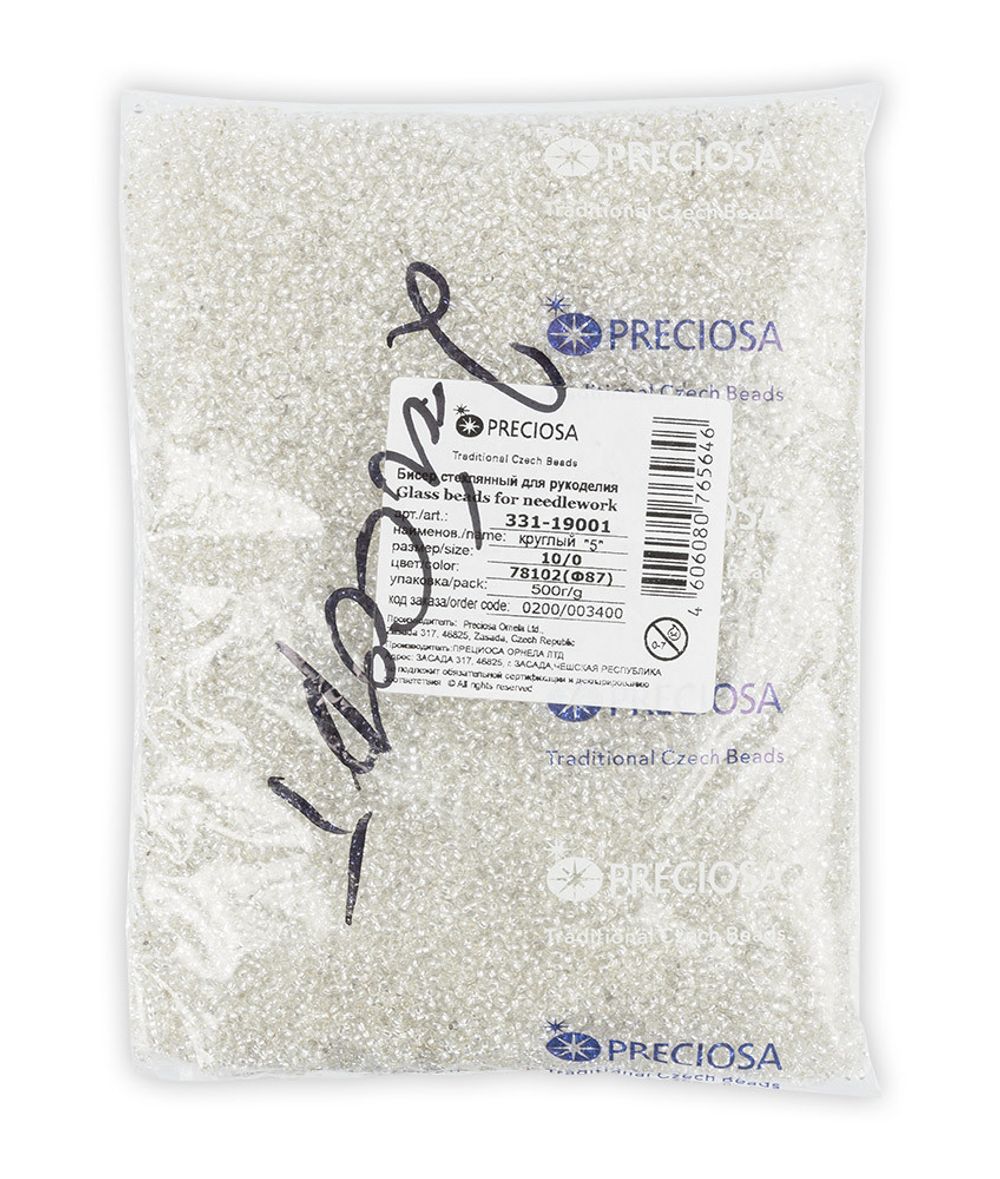 Бисер Preciosa круглый 2.3 мм 500 г 2-й сорт, 78102 (Ф087) прозрачный