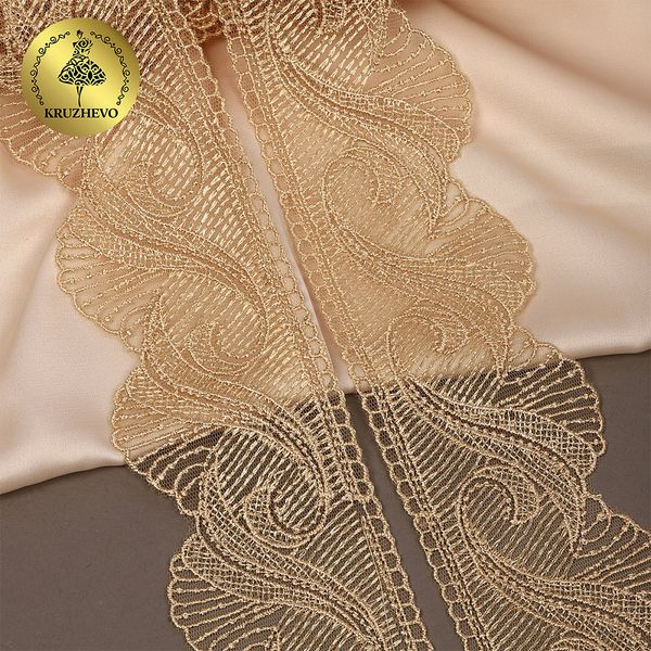 Кружево на сетке 70 мм, 2107 цв.N6115 золотисто-бежевый уп.13.71м, Kruzhevo