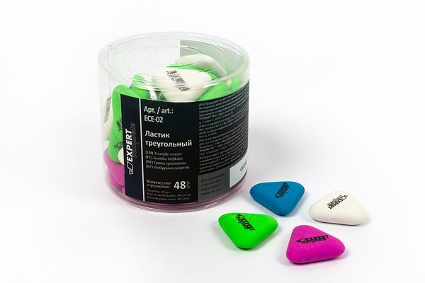 Ластик треугольный ассорти, 4 цвета, термопластичная резина, ECE-02 3.5x3.5x0.8 см, 48 шт, шоу-бокс, Expert Complete ECE-02