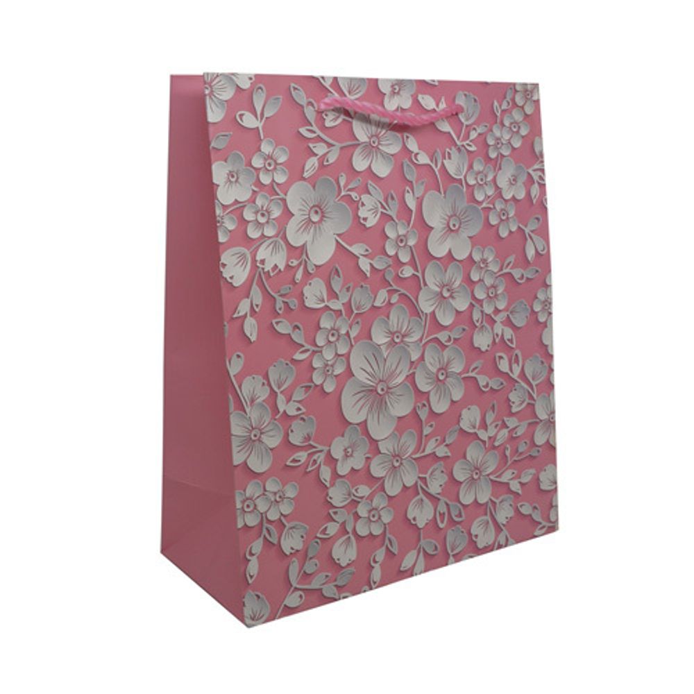 Пакет подарочный ламинированный &quot;Цветы&quot;, 32х26х12см (B-розовый), 3 шт