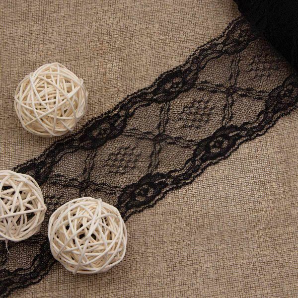 Кружево на сетке 68 мм, WL-84, черный, 13.71 м