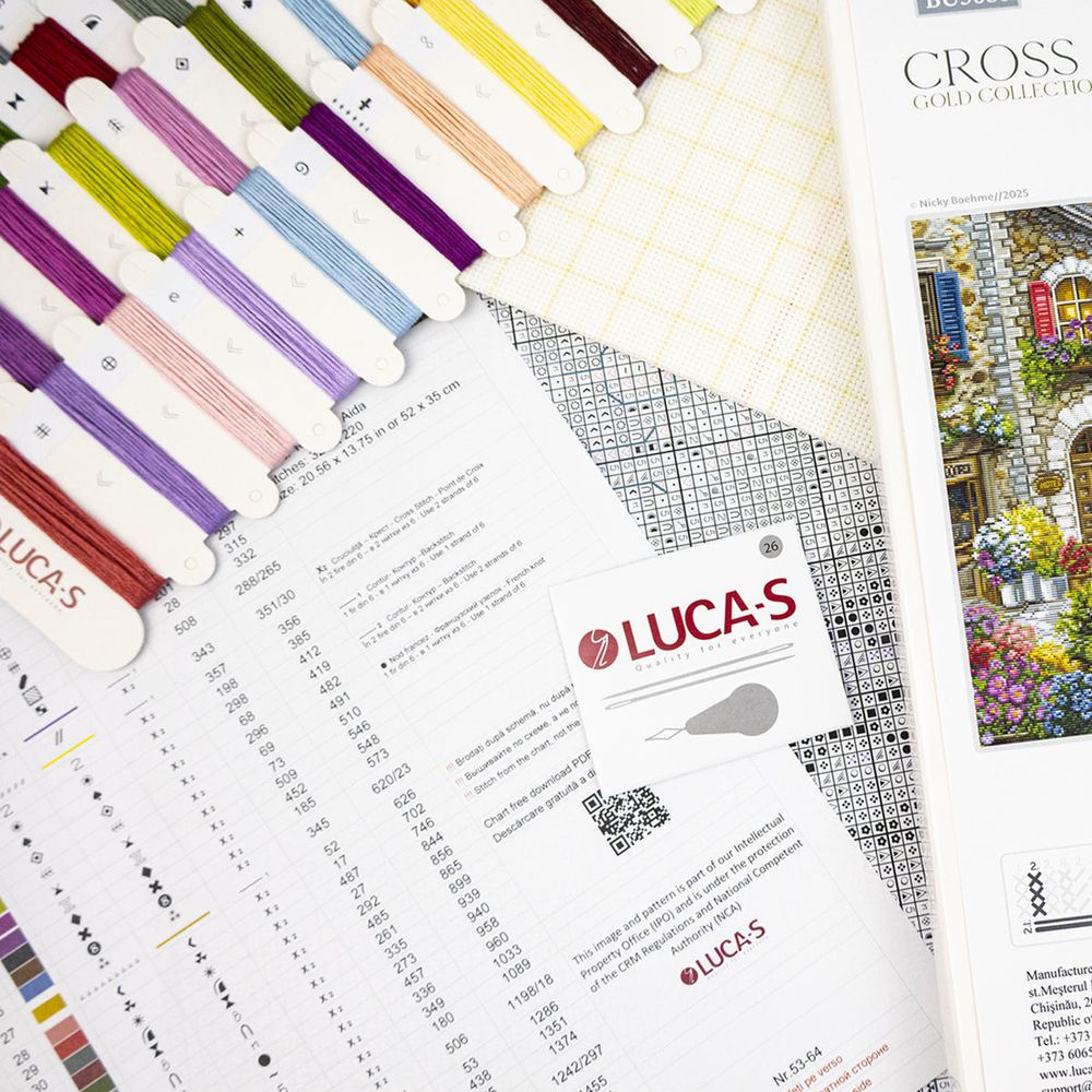 Набор для вышивания нитками Luca-S, Кафе Фиори, 52х35 см