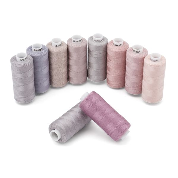 Швейные нитки (набор) 40/2, 10 кат. по 365м (400 ярд), Лилово-голубой микс, Bestex