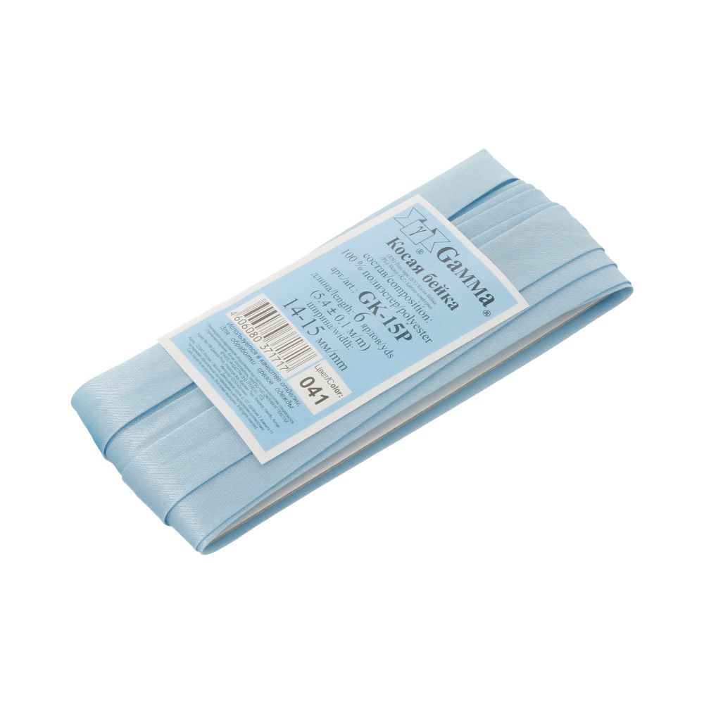 Косая бейка атласная 15 мм / 5 шт по 5.4 метра, №041 голубой, Gamma GK-15P