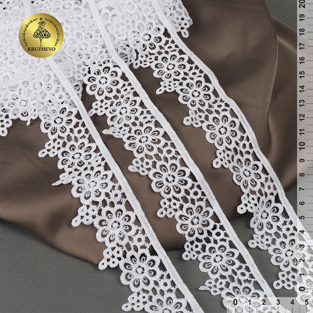 Кружево гипюр (плетёное) матовое 40 мм, цв.01 белый, 13,71м, Kruzhevo