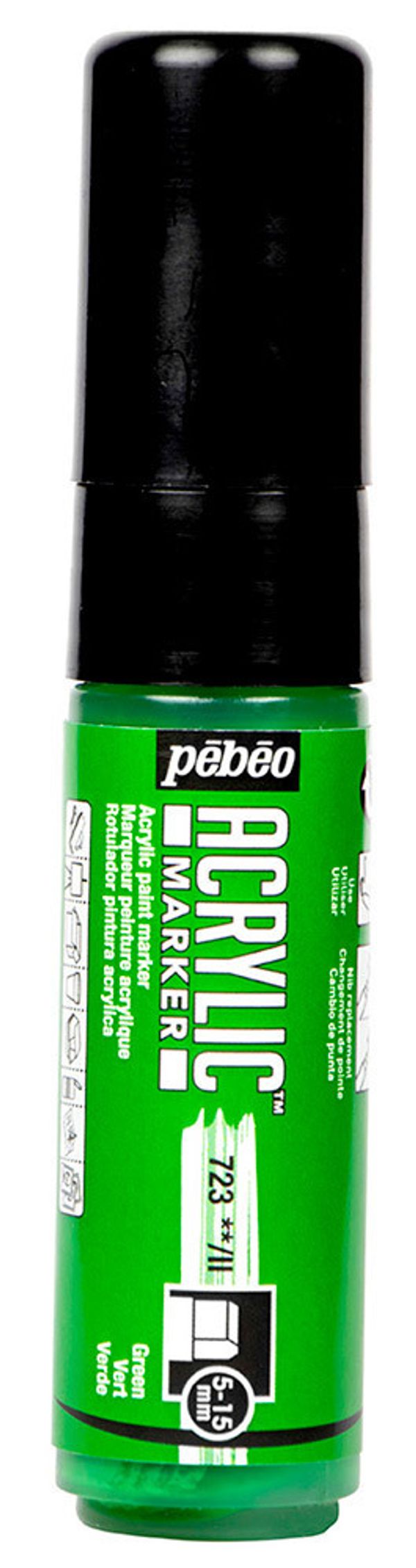 Маркер акриловый 5-15 мм, перо плоское, 3 шт, 201723 зеленый, Pebeo