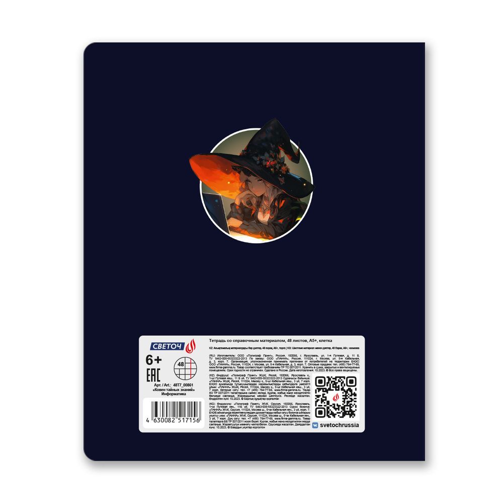 Тетрадь со справочным материалом Ковен тайных знаний, A5+ 48 л. на скобе 65 г/м², белизна 100%, 10 шт, клетка, 00861 Информатика, Светоч 48Т7