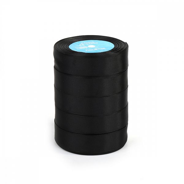 Лента репсовая (в рубчик) 25.0 мм, цв.030 черный набор For Hobby 5 шт по 22.86м (±1м)