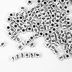 Бусины пластик набор цифры черно-белые, M4H-B012, 500г