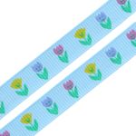 Лента репсовая (в рубчик) Тюльпаны, 10 мм, 3м, голубой
