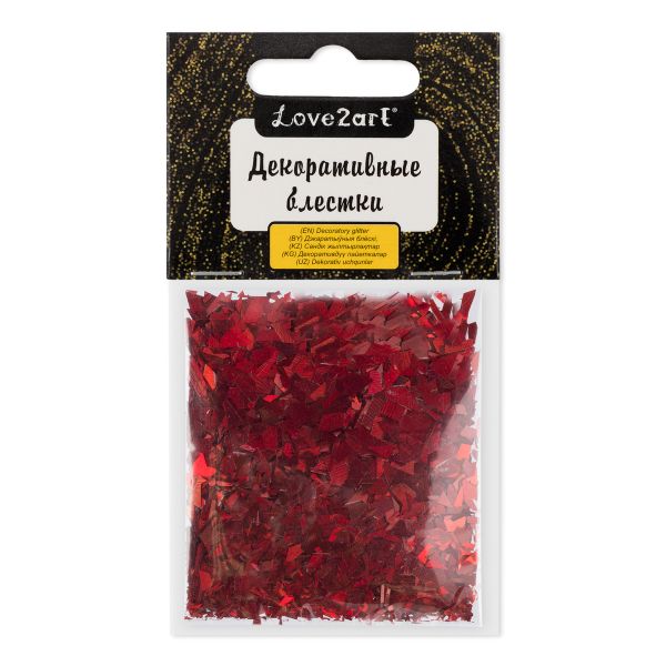 Блестки декоративные хлопья 25 г (5х5 г), 4.5 мл, 20 красный/red, Love2art GLI-02